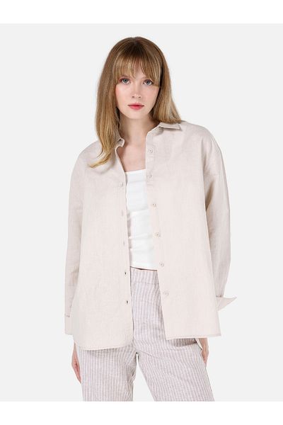 Colin's Relaxed Fit Shirt Neck Plain Women's Beige Long Sleeve Shirt