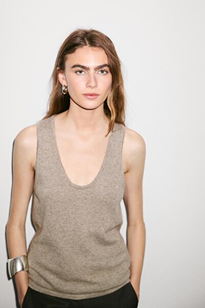 Massimo Dutti %100 kaşmir bisiklet yaka top