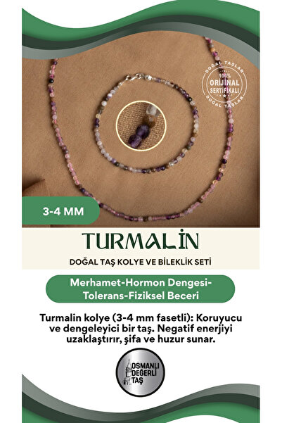 OSMANLI DEĞERLİ TAŞ Sertifikalı Turmalin 3-4 mm Fasetli Kesim Doğal Taş Kolye...