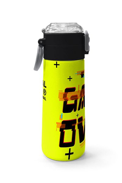 Coral High Black Neon Yellow Game over Patterned Steel Thermos with Straw and Direct Drinking 500 ml 31936