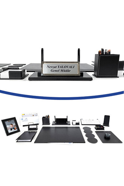 prozenis Set covoraș de birou din piele neagră cu etichetă Chirurgpaşa 13 buc