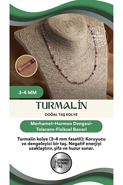 OSMANLI DEĞERLİ TAŞ Sertifikalı Turmalin 3-4 mm Fasetli Kesim Doğal Taş Kolye