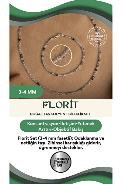 OSMANLI DEĞERLİ TAŞ Sertifikalı Doğal Florit 3-4 mm Fasetli Kesim Kolye ve Bi...