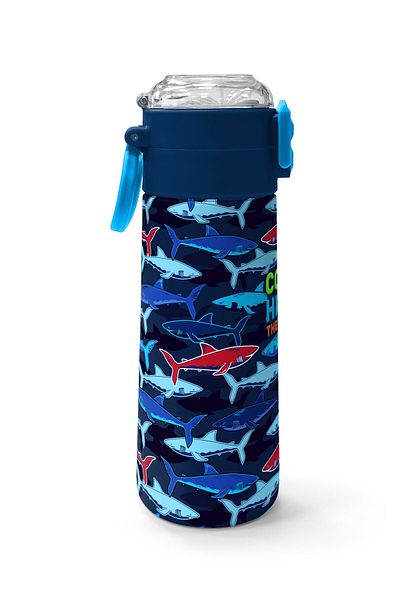 Coral High Kids Navy Blue Shark Patterned Steel Thermos with Straw and Direct Drinking 500 ml 31930