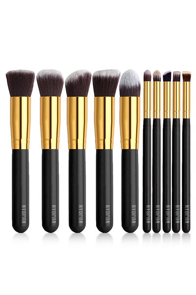 MUJGAN Set de pensule de machiaj cu mâner negru, 10 piese