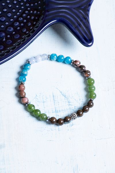 Deniz Doğal Taş Certified Bronze Jade Apatite Aquamarine Rhodonite Hematite Taurus Bracelet