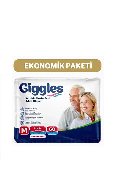 giggles Adult Waist Tie Patient Diapers Medium 30 Pieces 2 Packs 60 Pieces