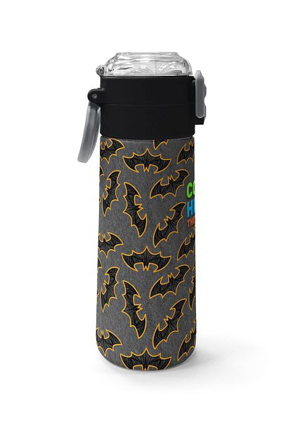Coral High Kids Gray Mustard Bat Patterned Straw and Direct Drinking Steel Thermos 500 ml 31932