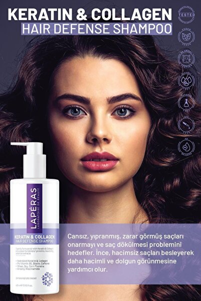 LAPERAS Kolajen Ve Keratin Saç Dökülmesine Karşı Hızlı Sac Uzatan Dolgunlaştırıcı Onarıcı Besleyici Şampuan
