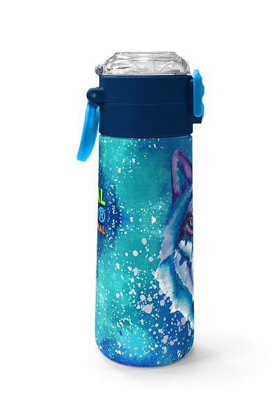 Coral High Kids Navy Blue Wolf Patterned Straw and Direct Drinking Steel Thermos 500 ml 31945