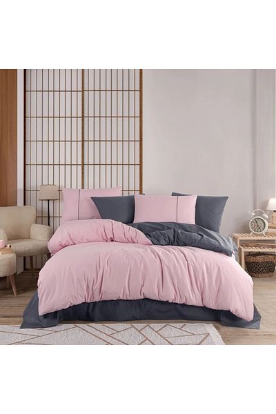 Hobby Double Hobby Diamond Salmon-Anthracite Poplin Bedding Set