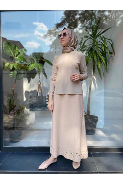 Invee Laser Cut Knitwear Bell Skirt - Foundation