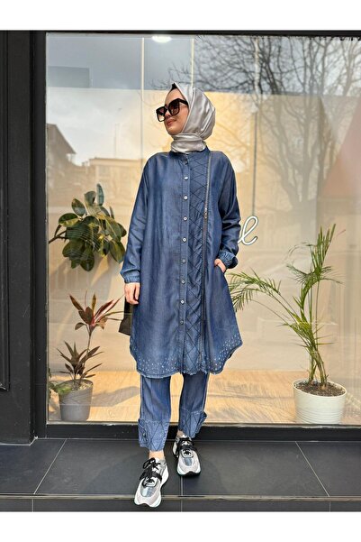 MissWhence Denim Zipper Detailed Design Women's Tunic Navy Blue