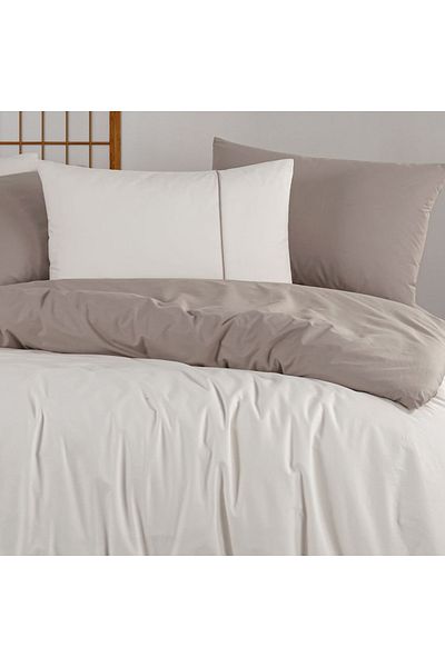 Hobby Double Hobby Di̇amont Cream-Brown Poplin Bedding Set