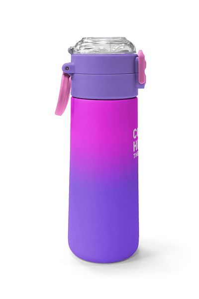 Coral High Kids Purple Color Transition Patterned Straw and Direct Drinking Steel Thermos 500 ml 31963