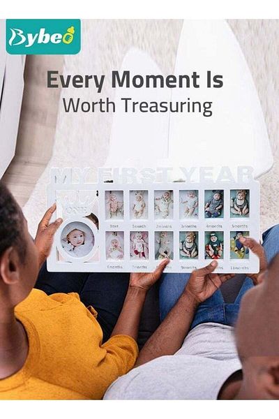 BYBEO First Year Newborn Keepsake Frame 12 Months Milestone Photo Frames Baby Shower And Album Gifts