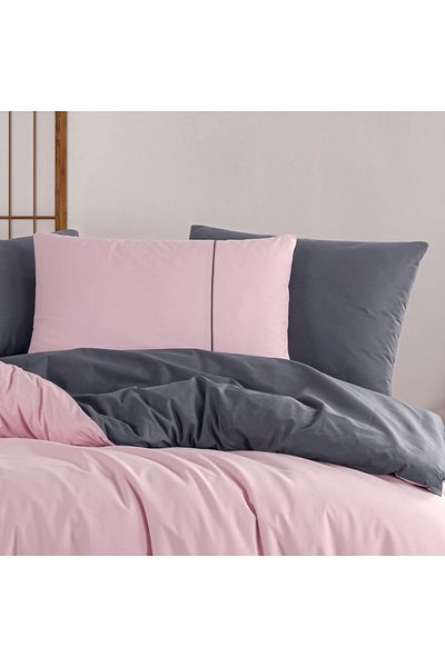 Hobby Double Hobby Diamond Salmon-Anthracite Poplin Bedding Set