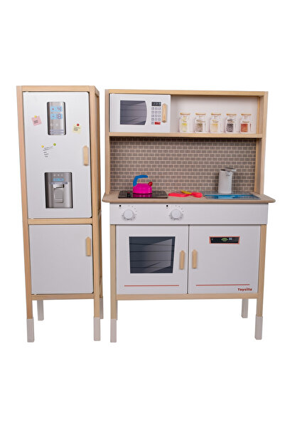 Toysilla T1037 Ahşap Buzdolaplı Sulu Akan Mutfak