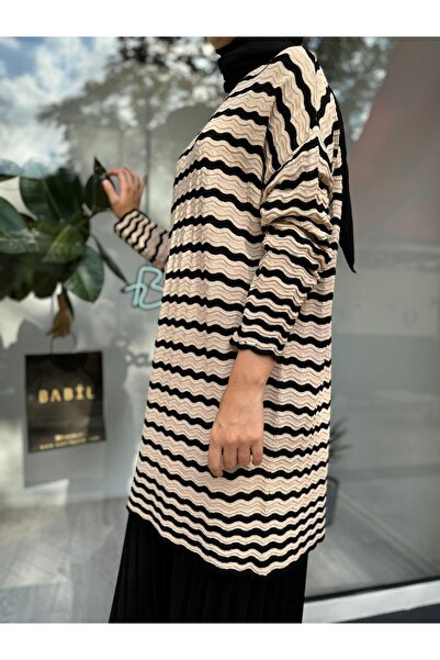 Invee Su Dalgası Desen Triko Tunik Siyah