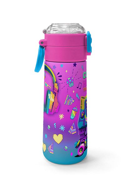 Coral High Kids Pink Turquoise Headphone Skate Patterned Straw and Direct Drinking Steel Thermos 500 ml 31955