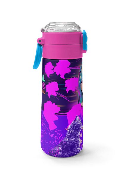 Coral High Kidsmor Pink Anime Cat Patterned Steel Thermos with Straw and Direct Drinking 500 ml 31954