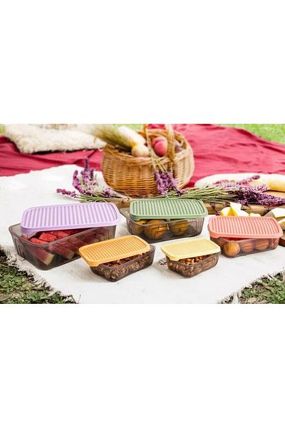DOWRY STİL Eco 5-Piece Rectangular Food Storage Container Set 5 Colors Elegant