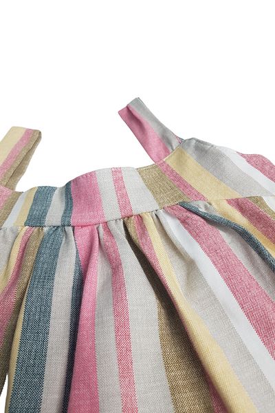 difa kids Girls' Striped Patterned Ruffle Strap Summer Casual Cotton Dress