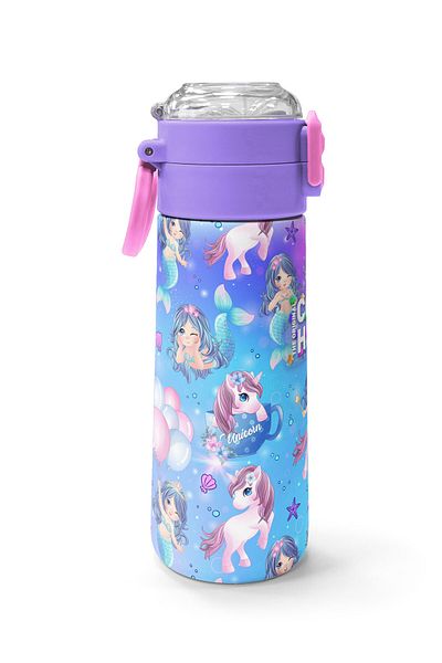 Coral High Kids Pink Unicorn Mermaid Patterned Straw and Direct Drinking Steel Thermos 500 ml 31982