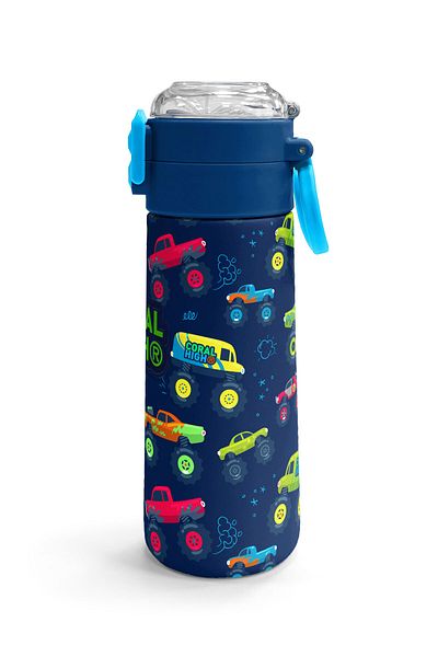 Coral High Kids Blue Navy Blue Truck Patterned Straw and Direct Drinking Steel Thermos 500 ml 31979