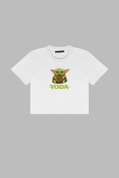 Sekizbiraltı Baby Yoda εμπριμέ λευκό Crop Top