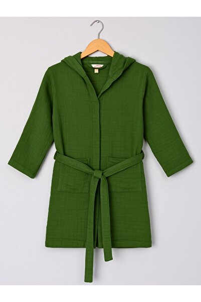 Hazel Coral Kids & Baby Bathrobe Hooded Emerald Green