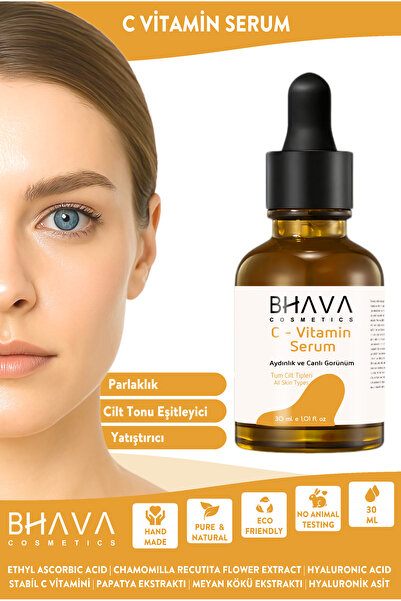 bhava cosmetics C Vitamini Serum Cilt Tonu Eşitleyici Aydınlatıcı Yoğun Nemlendirici Hyaluronik Asit 30 ml