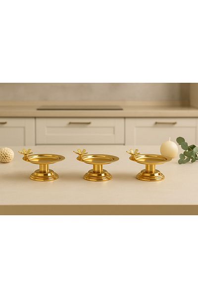 Fiyakalı Ürünler Atölyesi 3-Piece Butterfly Gold Macaron Holder, Turkish Delight Holder, Tea and Coffee Side Presentation Holder, Metal Sugar Bowl