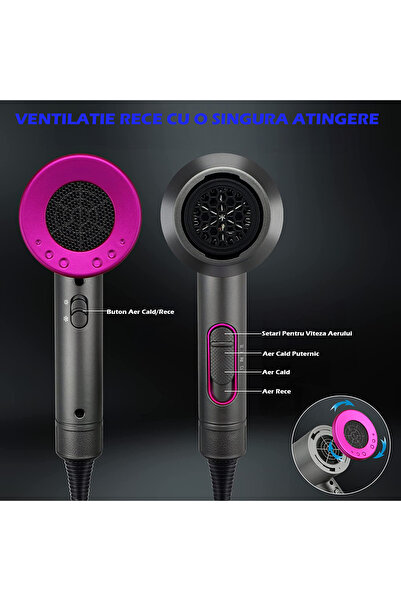 TnsAround Uscator de Par Profesional TNS® ,3 Accesorii, Motor AC 2000W, 3 Trepte Temperatura, Ionizare