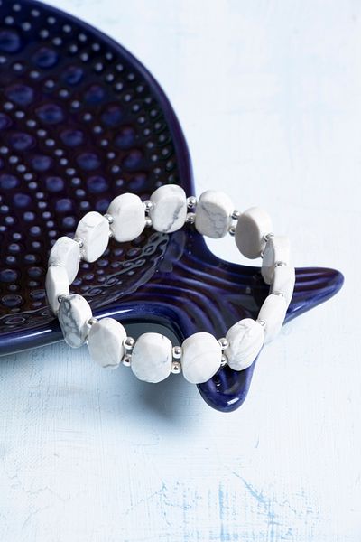 Deniz Doğal Taş Certified Howlite and Hematite Natural Stone Bracelet