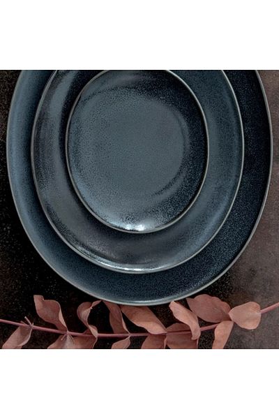 EasyLife Magma Series Glaze Coated Side Plate Dark Blue and Black 22cm