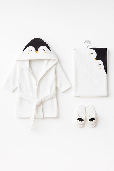 Bebitof Penguin Patterned Baby Bathrobe Set