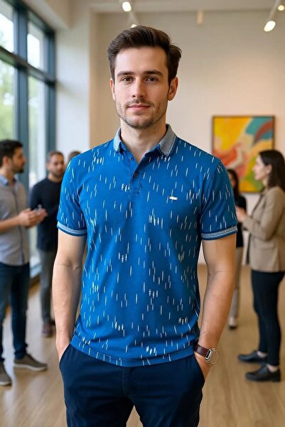 Tex Republic Ανδρικό βαμβακερό μπλουζάκι με λαιμόκοψη σε μπλε εφαρμογή