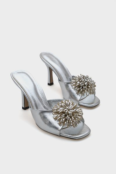 Capone Outfitters Lory Medium Heeled Floral Metallic Women's Slippers