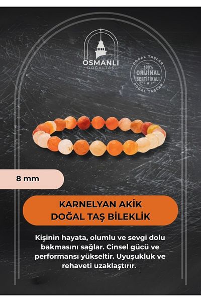 OSMANLI DOĞAL TAŞ سوار كارنيليان العقيق الطبيعي 8 ملم