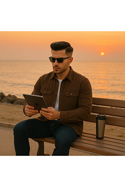 Pobudo Dark Brown Color Double Pocket Snap Fastener Denim Shirt