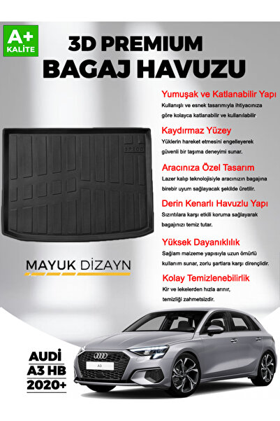 Mayuk Dizayn Audi A3 HB 2020 Sonrası MYK 3D Premium Yumuşak Bagaj Havuzu