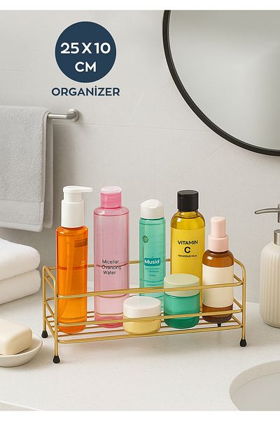 HOMİNG Homing Multi-Purpose Antique Gold Organizer Shelf Bathroom & Kitchen Organizer Stand