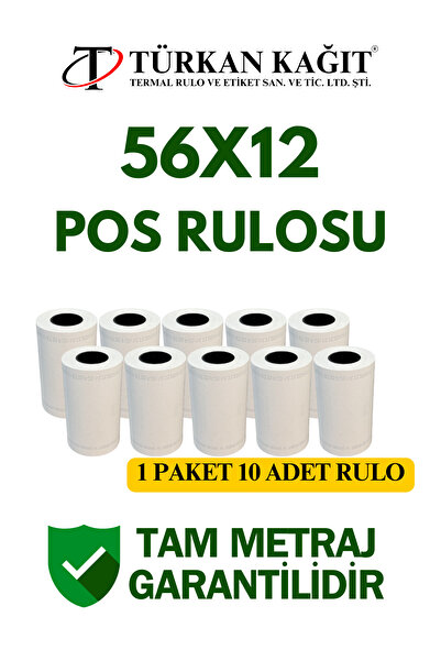 RULORULO 56x12 Termal Rulo - Yazarkasa Pos Rulosu 10 Paket 100 Adet