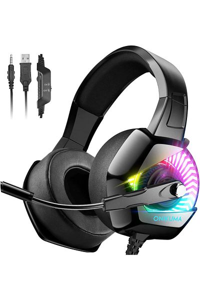 Onikuma سماعة رأس ستيريو للألعاب فوق الأذن مع ميكروفون لجهاز PS4/PS5/XOne/XSeries/NSwitch/PC - سلكية