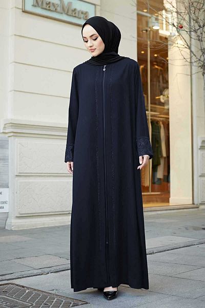 ISTANBUL STYLES Mâneci de mărime mare cu dantelă Femei Ferace Detaliu de la mânecă Laser Stone Crepe Fabric Ferace