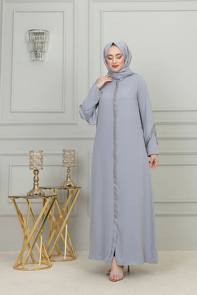 ISTANBUL STYLES ΑΝΤΙΓΡΑΦΟ - Μεγάλο μέγεθος πέτρινη ριγέ γυναικεία φεράτσα Λεπτομέρειες λέιζερ πέτρα κρεπ υφάσματα φερασέ