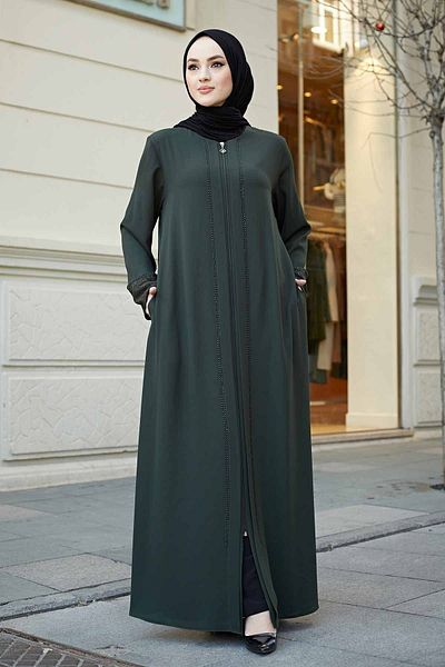 ISTANBUL STYLES Mâneci de mărime mare cu dantelă Femei Ferace Detaliu de la mânecă Laser Stone Crepe Fabric Ferace