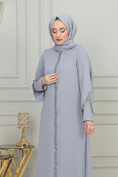 ISTANBUL STYLES ΑΝΤΙΓΡΑΦΟ - Μεγάλο μέγεθος πέτρινη ριγέ γυναικεία φεράτσα Λεπτομέρειες λέιζερ πέτρα κρεπ υφάσματα φερασέ