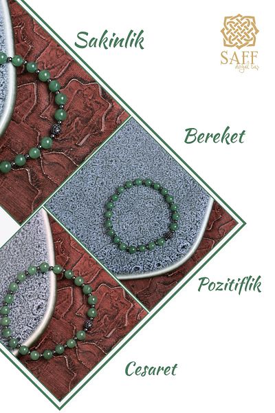 Saff Doğal Taş Certified Aventurine and Hematite Stone Bracelet – Silver Detail
